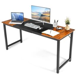 Costway Wooden Computer Desk Metal Frame Industrial Writing Workstation PC Laptop Table