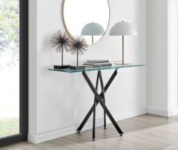 FurnitureboxUK Leonardo Rectangular Glass Console Table with Metal Angled Starburst Legs for Modern Living Room in Black - thumbnail 1