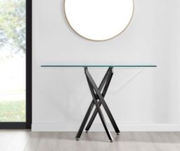 FurnitureboxUK Leonardo Rectangular Glass Console Table with Metal Angled Starburst Legs for Modern Living Room in Black - thumbnail 2