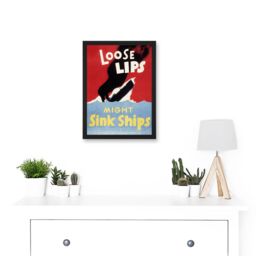 Artery8 War World WW2 USA Loose Lips Sink Ships A4 Artwork Framed Wall Art Print in Black - thumbnail 2