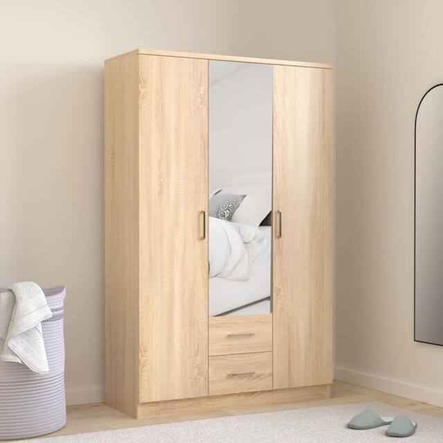 Harmin SONOMA OAK MIRRORED 3 DOOR, 2 DRAWER SOFT CLOSE WARDROBE in Light Oak - image 1
