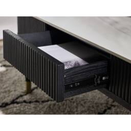 Cheshire Fluted Stone Top Coffee Table With 2 Drawers in White Marble & Black - thumbnail 7