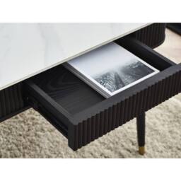 Cheshire Fluted Stone Top Coffee Table With 2 Drawers in White Marble & Black - thumbnail 8