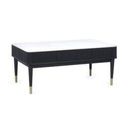 Cheshire Fluted Stone Top Coffee Table With 2 Drawers in White Marble & Black