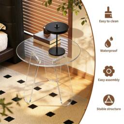 ERGOVEXA Acrylic End Table Shatterproof Bedside Accent Table Nightstand Home in Clear - thumbnail 3