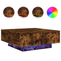Berkfield Home Modern Coffee Table with LED Lights Smoked Oak 80x80x31 cm in Brown - Size: 80 x 80 x 31 cm - thumbnail 3