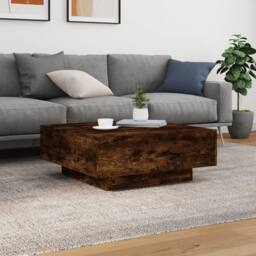 Berkfield Home Modern Coffee Table with LED Lights Smoked Oak 80x80x31 cm in Brown - Size: 80 x 80 x 31 cm - thumbnail 5