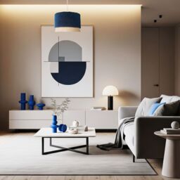 Happy Homewares Midnight Blue Wool Lamp Shade with Ivory White Hanging Fabric Tassels - Size: 12 inches - thumbnail 7