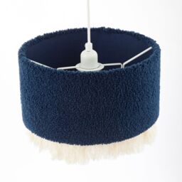 Happy Homewares Midnight Blue Wool Lamp Shade with Ivory White Hanging Fabric Tassels - Size: 12 inches - thumbnail 5