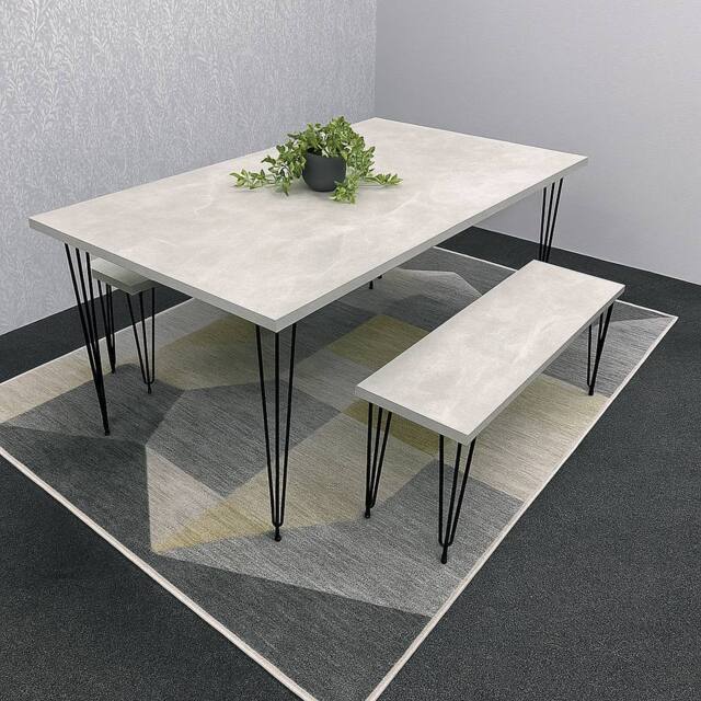 KOSY KOALA Modern Grey Dining Table with 2 Benches Dining Room Furniture in Brown - image 1
