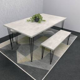 KOSY KOALA Modern Grey Dining Table with 2 Benches Dining Room Furniture in Brown - thumbnail 1