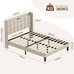 Dprodo Bed Frame with Linen Upholstered Tufted Headboard in Beige - Size: King - thumbnail 3