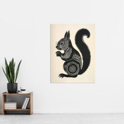 "Artery8 Tribal Squirrel Artwork Black & White Nature Wall Art Print - Size: W18"" x H24""" - thumbnail 4