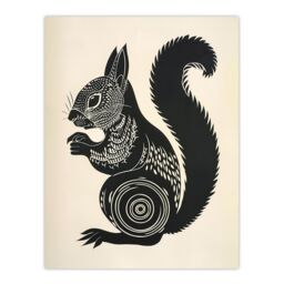 "Artery8 Tribal Squirrel Artwork Black & White Nature Wall Art Print - Size: W18"" x H24""" - thumbnail 1