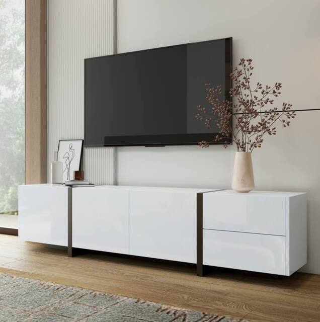 STILVORA Black & White TV Cabinet with 3 Doors & Drawer - image 1