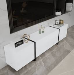 STILVORA Black & White TV Cabinet with 3 Doors & Drawer - thumbnail 9