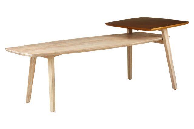 Orsina Elm Wood Rectangular Coffe Table, Gold Finished Accent Table, Ample Storage Table For Outdoor Patio in Natural - image 1