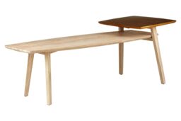 Orsina Elm Wood Rectangular Coffe Table, Gold Finished Accent Table, Ample Storage Table For Outdoor Patio in Natural