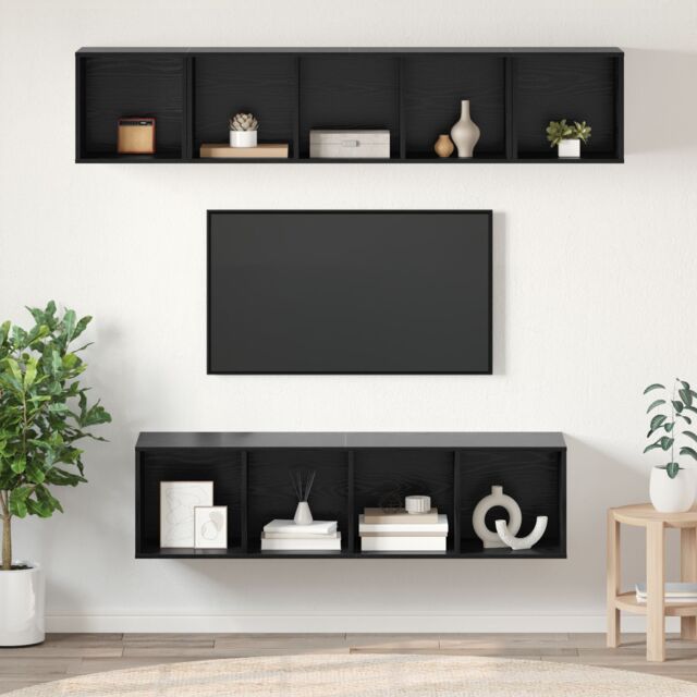 Berkfield Home Wall-mounted with Storage 4 pcs Black oak 37 x 37 x 142.5 cm Engineered wood - image 1