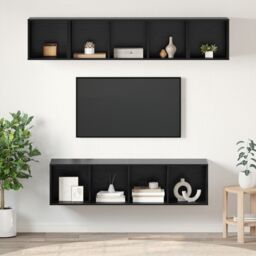 Berkfield Home Wall-mounted with Storage 4 pcs Black oak 37 x 37 x 142.5 cm Engineered wood - thumbnail 1
