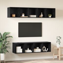 Berkfield Home Wall-mounted with Storage 4 pcs Black oak 37 x 37 x 142.5 cm Engineered wood - thumbnail 4