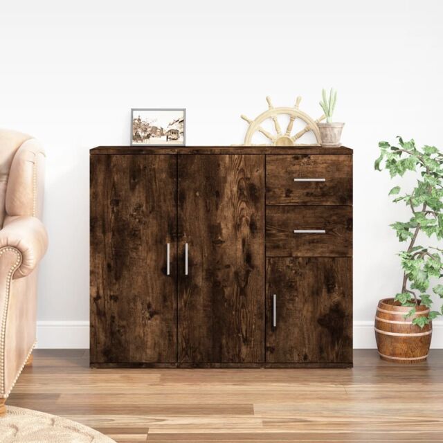Berkfield Home Sideboard Smoked Oak 91x29.5x75 cm Engineered Wood in Brown - image 1