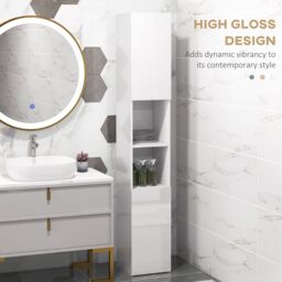 Kleankin Bathroom Floor Cabinet High Gloss Storage Cupboard with Doors in White - thumbnail 4