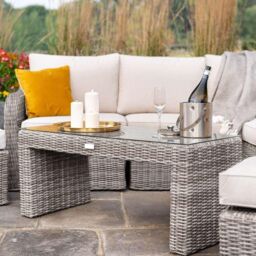 Primrose Living Luxury Rattan 7 Seater Modular Garden Furniture Sofa Set with Coffee Table & Footstools in Stone in Grey - thumbnail 5