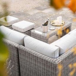 Primrose Living Luxury Rattan 7 Seater Modular Garden Furniture Sofa Set with Coffee Table & Footstools in Stone in Grey - thumbnail 4