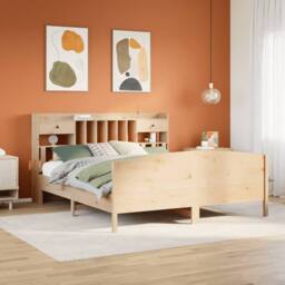 Berkfield Home Bookcase Bed without Mattress 180x200 cm Super King Solid Wood Pine in Light Tan - thumbnail 1