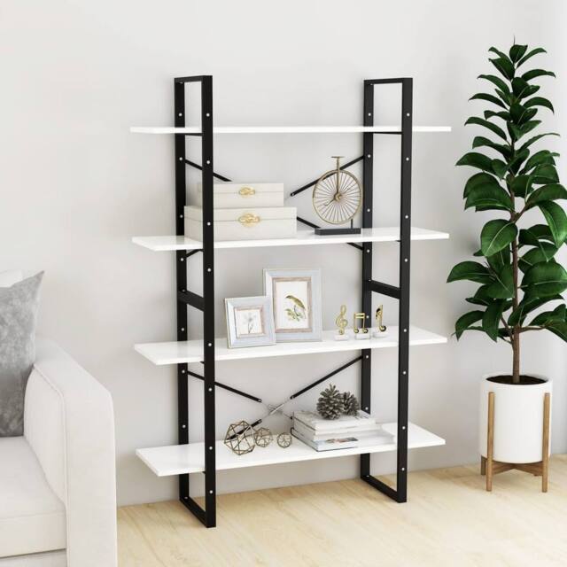Berkfield Home Decorative 4-Tier Book Cabinet White 100x30x140 cm Engineered Wood - Size: 100 x 30 x 140 cm - image 1