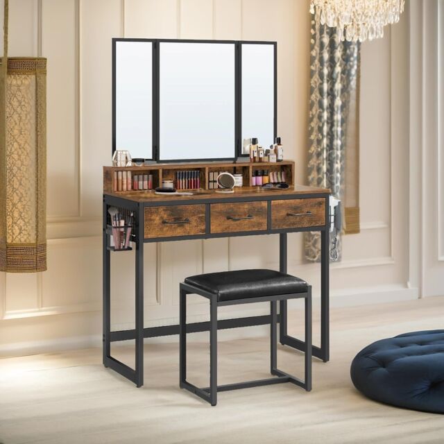 Pirlo Plush 3 Drawer Dressing Table With Mirror & Stool in Brown - image 1