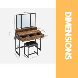 Pirlo Plush 3 Drawer Dressing Table With Mirror & Stool in Brown - thumbnail 6