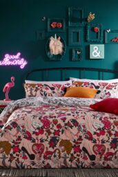 Furn Inked Tattoo Inspired Reversible Duvet Cover Set in Light Pink - Size: Single