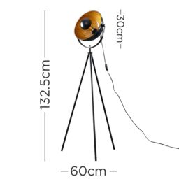 ValueLights Morpho Retro Photography Black Metallic Deep Dome Tripod Floor Lamp in Metallic Gold - thumbnail 6