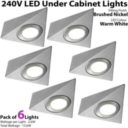 Loops 6x BRUSHED NICKEL Triangle Surface Under Cabinet Kitchen Light Kit - 240V Mains Powered - Warm White LED in Metallics - thumbnail 2