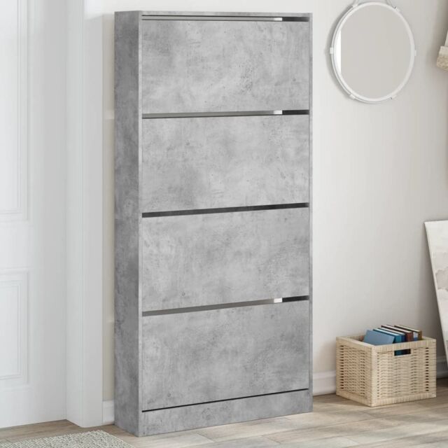 Berkfield Home Shoe Cabinet with 4 Flip-Drawers Concrete Grey 80x21x163.5 cm - image 1