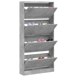 Berkfield Home Shoe Cabinet with 4 Flip-Drawers Concrete Grey 80x21x163.5 cm - thumbnail 4