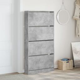 Berkfield Home Shoe Cabinet with 4 Flip-Drawers Concrete Grey 80x21x163.5 cm - thumbnail 3