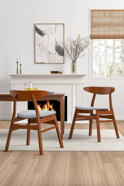 Living and Home 2 Pcs Wooden Frame Linen Dining Chair in Grey - image 1