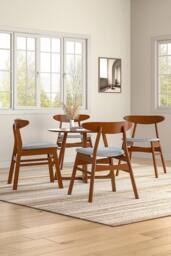 Living and Home 2 Pcs Wooden Frame Linen Dining Chair in Grey - thumbnail 5