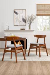 Living and Home 2 Pcs Wooden Frame Linen Dining Chair in Grey
