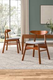 Living and Home 2 Pcs Wooden Frame Linen Dining Chair in Grey - thumbnail 3