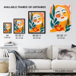 "Artery8 Abstract Floral Female Portrait Orange Teal Boho Framed Art Print - Size: W12"" x H16""" - thumbnail 3