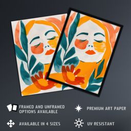 "Artery8 Abstract Floral Female Portrait Orange Teal Boho Framed Art Print - Size: W12"" x H16""" - thumbnail 2