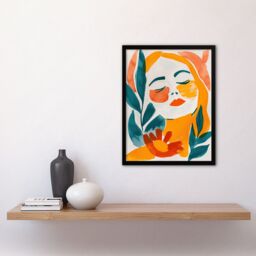 "Artery8 Abstract Floral Female Portrait Orange Teal Boho Framed Art Print - Size: W12"" x H16""" - thumbnail 4