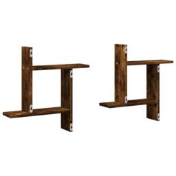 Berkfield Home Durable Wall Shelves 2 pcs Smoked Oak 50x12x50 cm Engineered Wood in Brown - Size: 50 x 12 x 50 cm - thumbnail 6