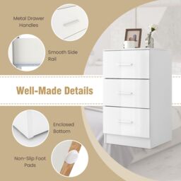 Gymax Nightstand With 3 Drawers Chest of Drawer For Bedroom Living Room White - Size: 2 Pack - thumbnail 6