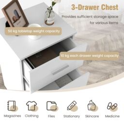 Gymax Nightstand With 3 Drawers Chest of Drawer For Bedroom Living Room White - Size: 2 Pack - thumbnail 3