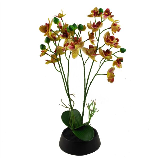 Leaf 43cm Pink Yellow Artificial Orchid in Ceramic Planter - image 1